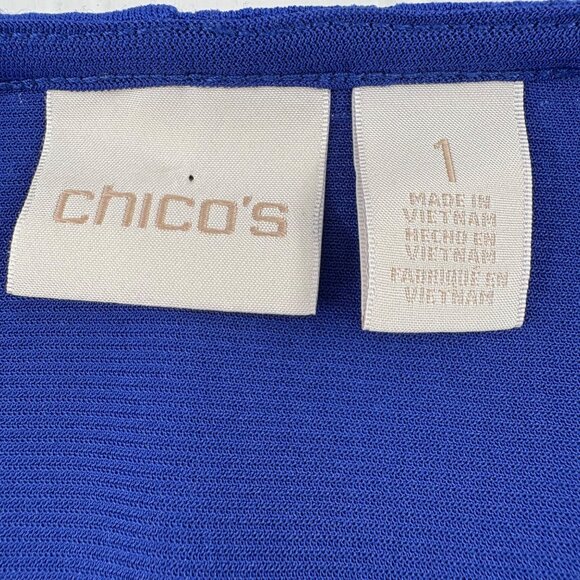 Chicos Women's Blue Textured Top Size 1 Small Polyester/Spandex - Picture 2 of 5